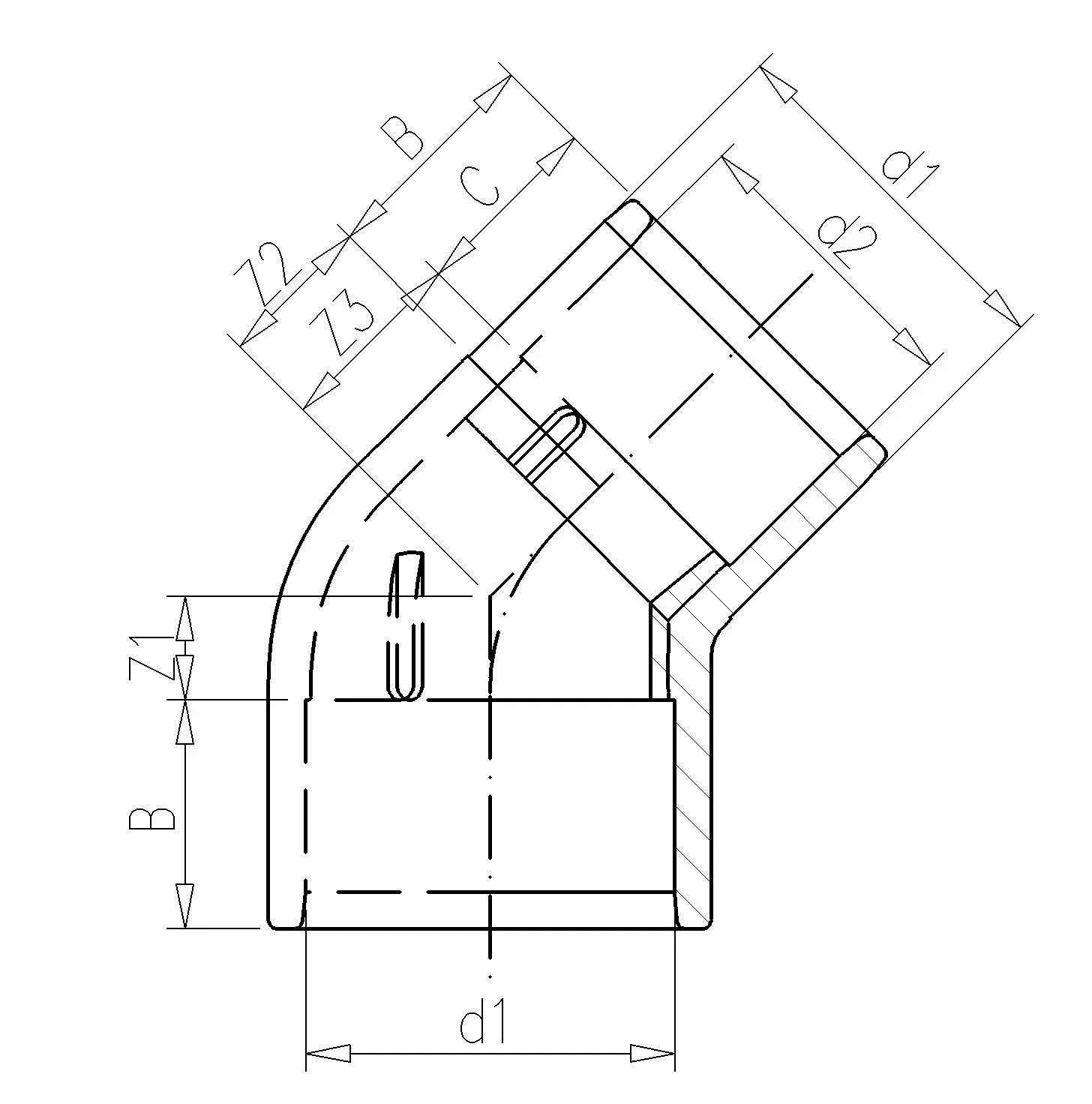  KOLANO REDUKCYJNE PVC 45' KW/KZ/KW